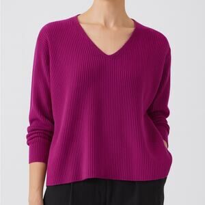Eileen Fisher Italian Cashmere Ribbed V-Neck Top L